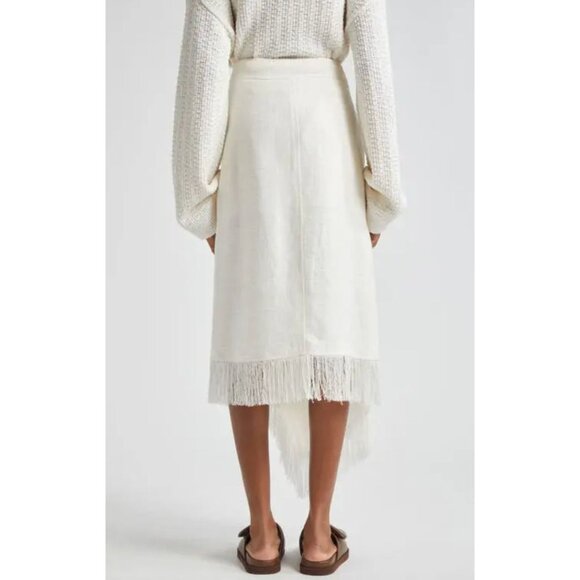 A.L.C. Amelie Linen Blend Fringe Asymmetric Hem Midi Skirt Size 2 NWT - Picture 3 of 8